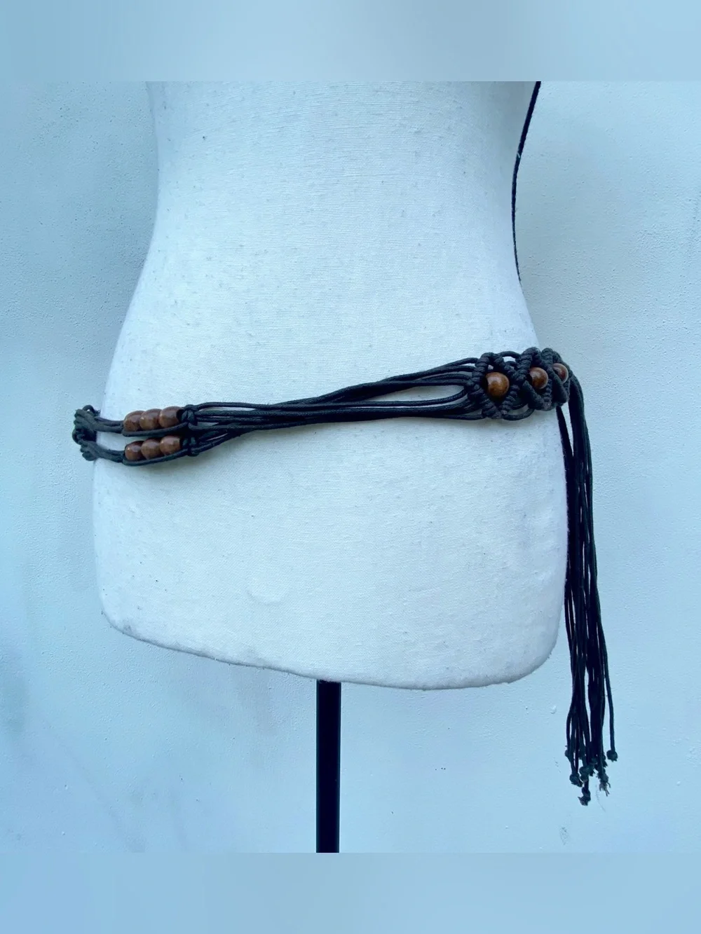 Y2K Dark Brown Beaded Macrame Rope Belt One Size